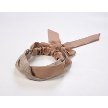 Linen and polyester mixed fabric bow tie elastic headband for women